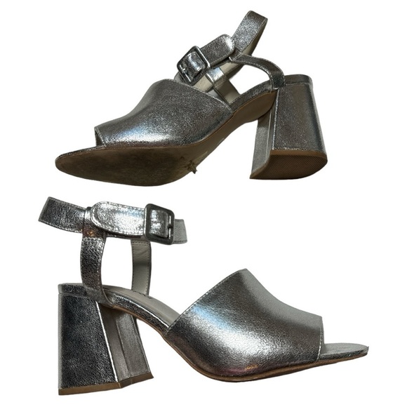 Jeffrey Campbell Shoes - Jeffrey Campbell Silver Metallic Block Heel Peep Toe Shoes Size: 8.5